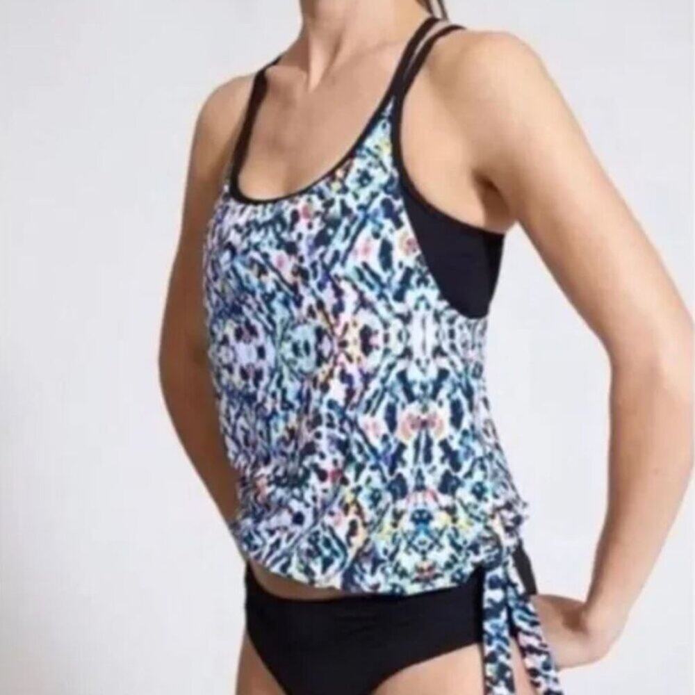 Athleta Sunflare Blousy Tankini Top Confetti Print Layered Bra Small